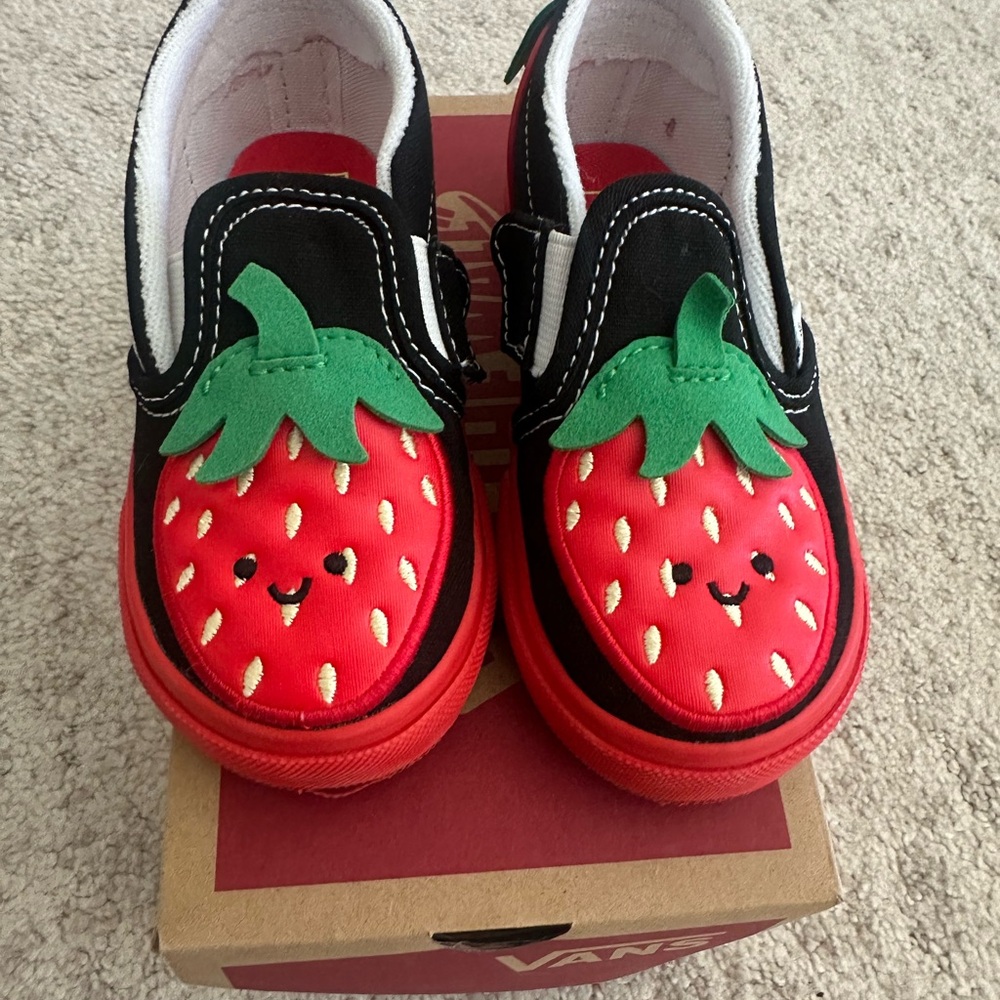 Vans Kids Black and Red Strawberry Sneakers